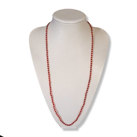Handmade 4mm Cherry Red Glass Bead 3mm Round Gold Tone Continuous Bead Necklace - Picture 1 of 4